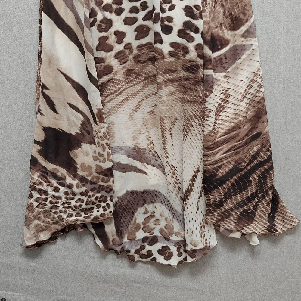 Dressbarn Animal Print Midi Dress 16 Asymmetric Hem Brown Resort Flowy Vacation